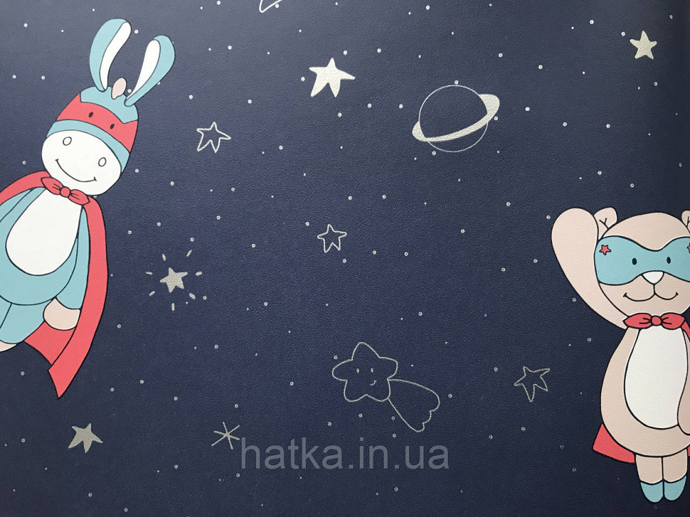Шпалери флізелінові Decoprint Sweet Dreams дитячі зірки планети тварини сріблом на темно синьому 0,53x10,05 м Київ - фото 3