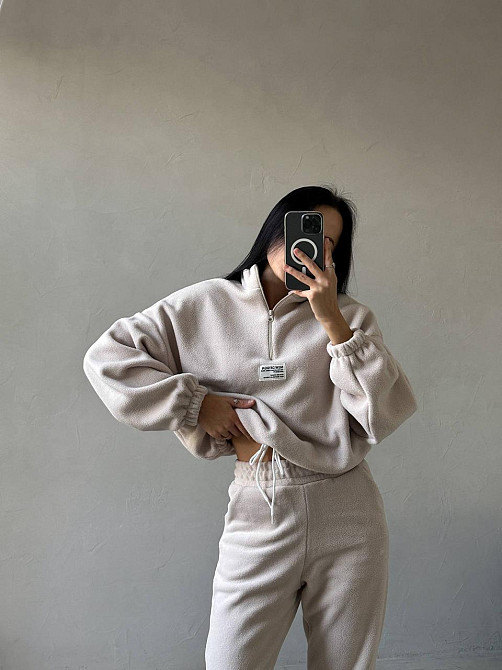 Жіночий повсякденний теплий флісовий костюм, двойка турецький двосторонній фліс Молочний, 42/46 Одеса - фото 5