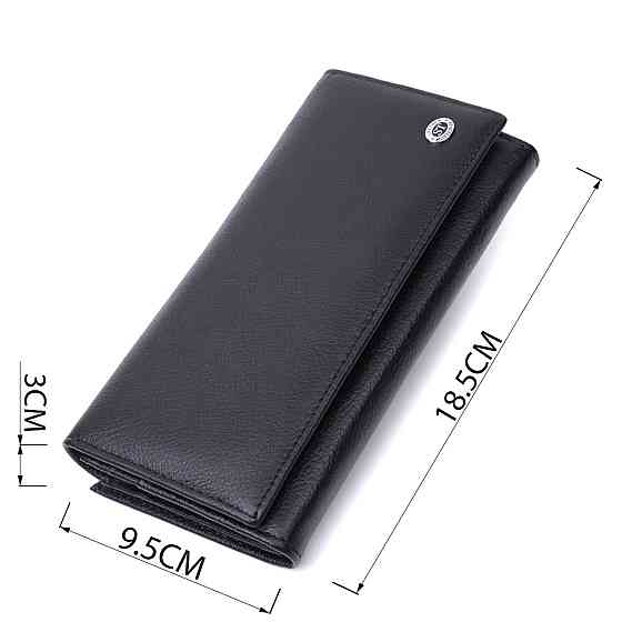 Добротное женское портмоне с карманом для монет из натуральной кожи ST Leather 22691 Черный Киев
