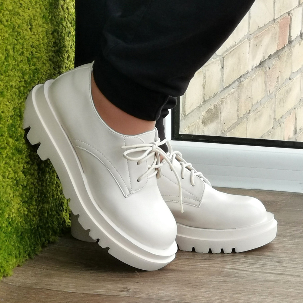 Женские Бежевые Туфли Броги Кроссовки Белые на Танкетке Кожаные Оксфорды (размеры: 36,37,38,39,40,41) - 6-26 Днепр - изображение 1