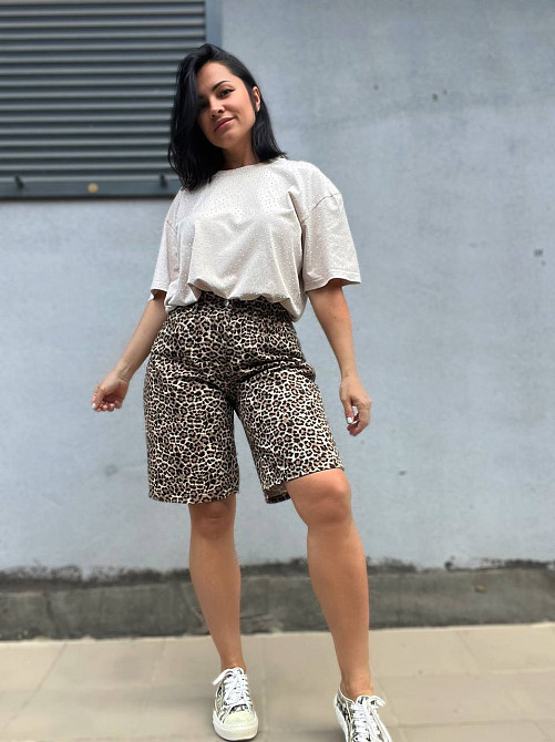 Шорти жіночі джинсові X Denim 2082 леопардовий принт Мом бермуди довжина до колін коричневі, коричневий, 36 Київ - фото 8