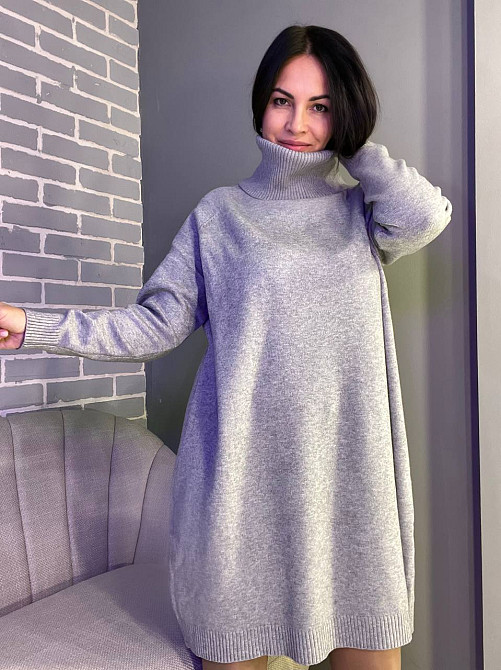 Сукня жіноча LES ETOILES CLAIRES 8178 светр оверсайз комір хомут one size, сірий, one size Київ - фото 3