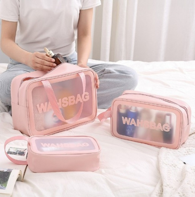 Набір прозорих сумок-косметичок Washbag Pink 30см 26см 20см Вінниця - фото 1