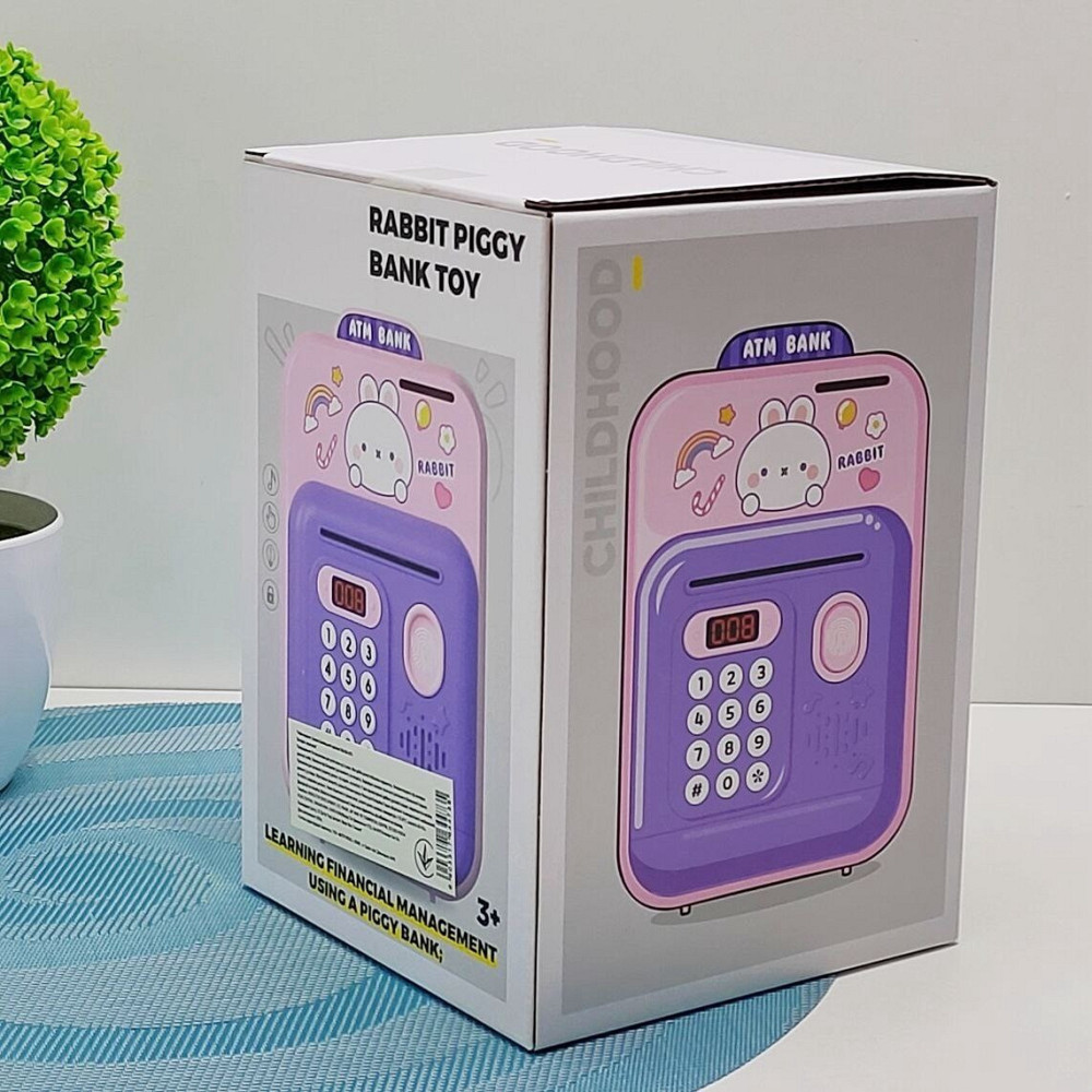 Сейф-скарбничка Банківський термінал з кодовим замком відбиток затягує купюри звук підсвічування Рожево-фіолетовий (589-36A-37A) Чернигов - изображение 2