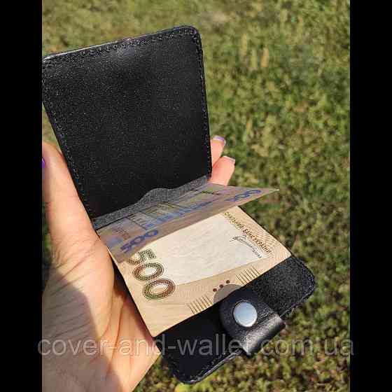 Зажим для денег на кнопке из винтажной кожи черного цвета Puos Киев