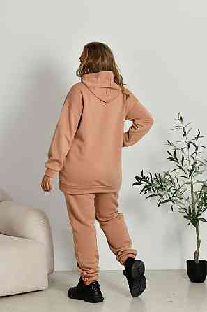 Женский прогулочный костюм: худи и штаны батал в спортивном стиле трехнитка на флисе Беж, 56/58 Одесса