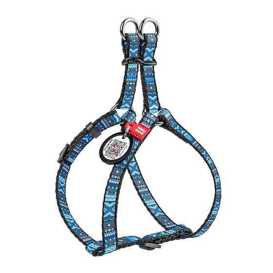 Шлея для собак WAUDOG Nylon з QR паспортом, малюнок "Етно синій", пластиковий фастекс, Ш 10 мм, Дов 30-40 см Київ