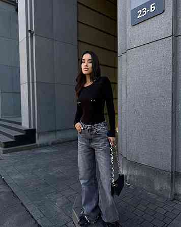 Жіночий базовий боді з акцентним пірсингом на грудях віскоза Чорний, 42/44 Одеса