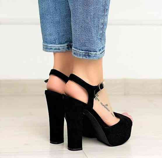 Жіночі Чорні Босоніжки на Каблуці Замшеві Модельні (розміри: 40) — 4-8 Дніпро