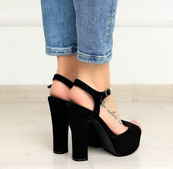 Жіночі Чорні Босоніжки на Каблуці Замшеві Модельні (розміри: 40) — 4-8 Дніпро - фото 3