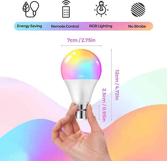 Світлодіодні RGB-лампи B22 A19 зі зміною кольору з дистанційним керуванням, 10-ватні Київ