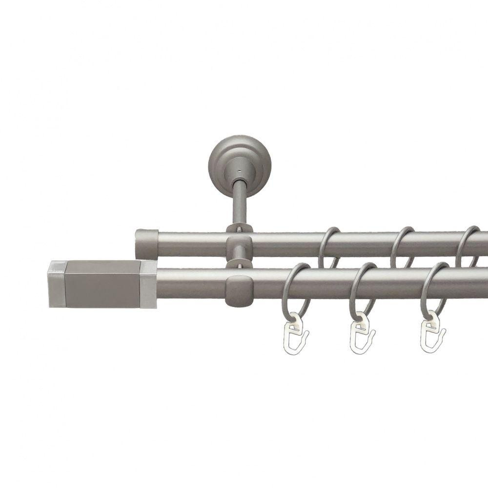 Карниз Orvit Квадро V2 металевий дворядний відкритий гладка труба кільце металеве Сатин 19\16 мм 160 см (00-00013712) Львів - фото 1