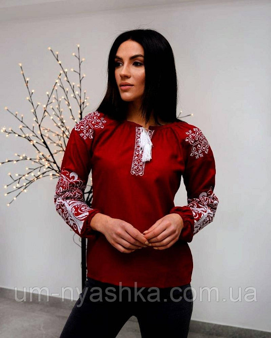 Натуральна лляна вишиванка жіноча хакі блуза з вишивкою "Дерево життя" р.S Кривий Ріг - фото 6