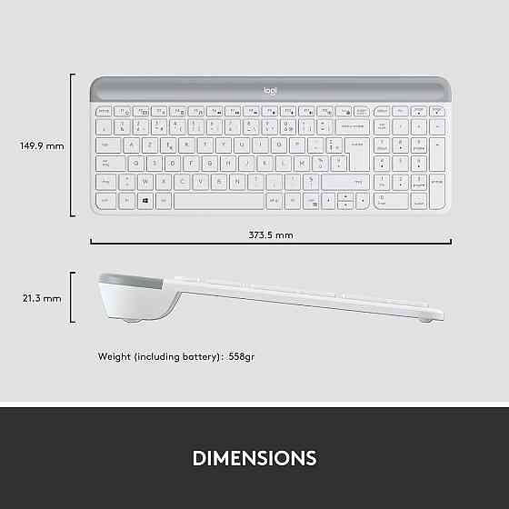 Комплект бездротова мембранна клавіатура і миша Logitech тонка тиха біла 2.4 GHz, Nano USB, AZERTY, стильна, ергономічна мишка Київ