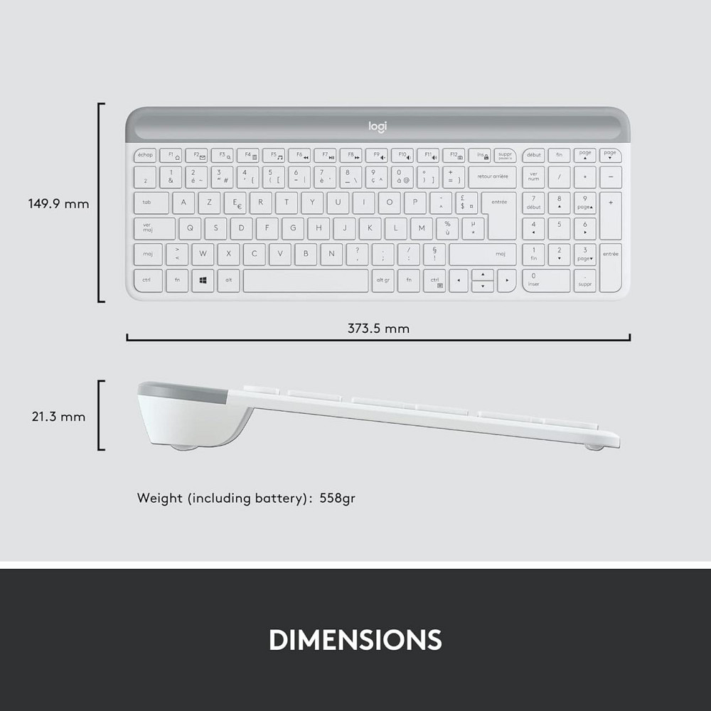 Комплект бездротова мембранна клавіатура і миша Logitech тонка тиха біла 2.4 GHz, Nano USB, AZERTY, стильна, ергономічна мишка Київ - фото 5