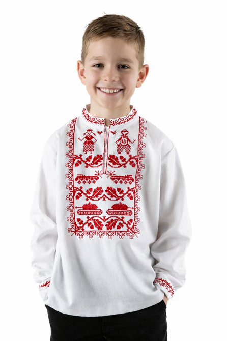 Вишиванка для хлопців і підлітків біла з червоною вишивкою, льон натуральний, сорочка вишита лляна , вишиванки для хлопчиків 164 Київ - фото 1