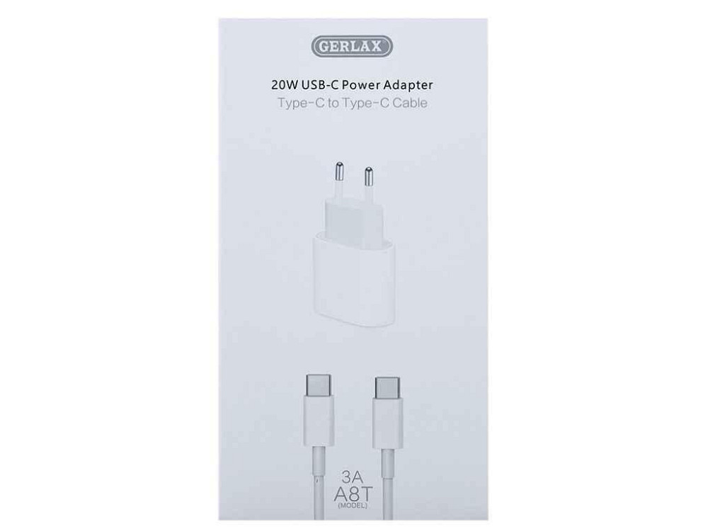 Сетевое зарядное устройство СЗУ Type-C to Type-C A8T белый 3A 20W ТМ Gerlax Киев - изображение 1
