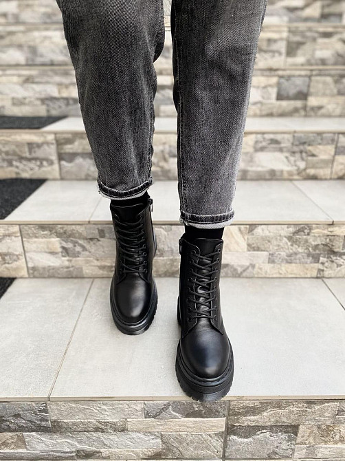 Черевики жіночі RONE Док-5 чорні натуральна шкіра зима висота 13см (4254) Коломия - фото 4