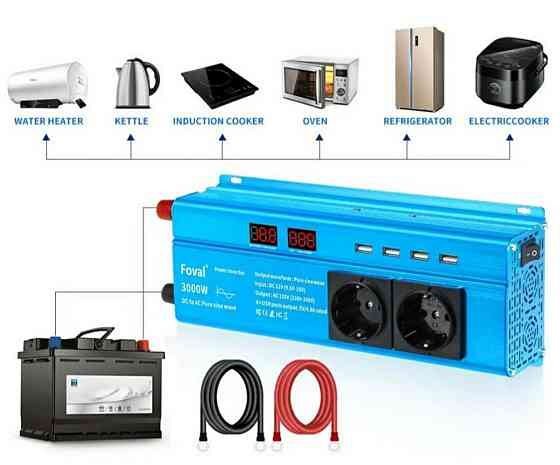 Инвертор Foval 12V-220V 3000W Чистый Синус | Автомобильный преобразователь напряжения 12В/220В 3 кВт Киев