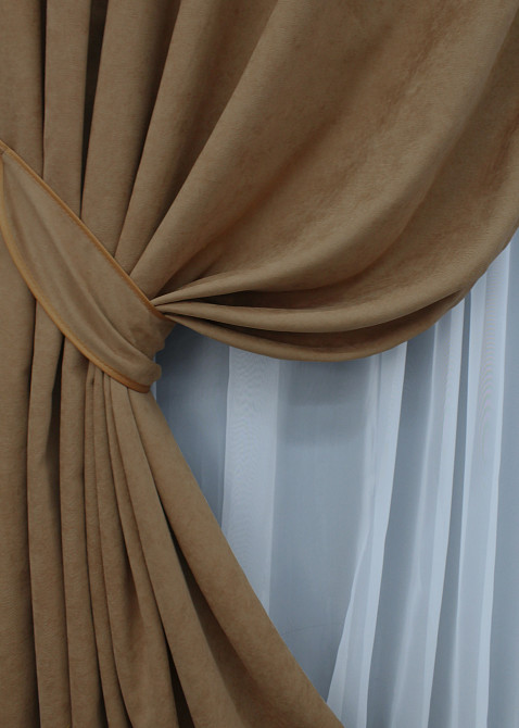 Комплект готовых штор VR-Textil Микровелюр Petek № 1516ш Капучино 100х285 см 2 шт (31-772) Киев - изображение 5