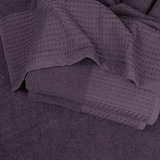 Комплект махровых полотенец Вафельный Бордюр 2шт GM Textile 50х90см, 70х140см 450г/м2 (Темный Виноград) Сумы