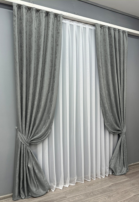 Комплект готових штор VR-Textil Жакард Мармур Al1 № 1015ш Графітовий 100х270 см 2 шт (31-554) Київ - фото 3