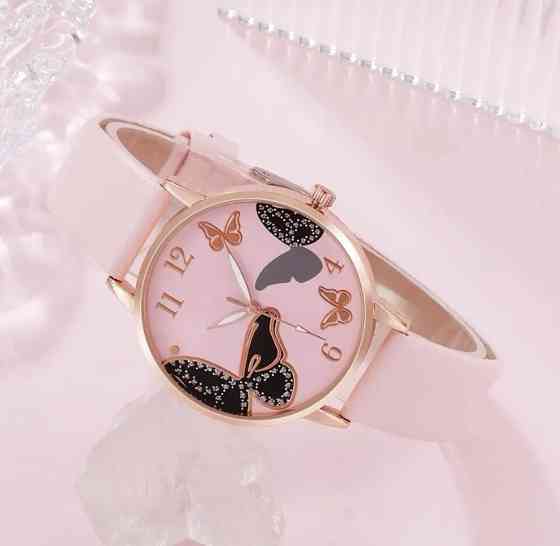 Подарочный набор для женщин Бабочка: наручные часы, браслет, ожерелье и серьги- без подарочной коробки розовый Киев