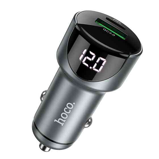 Автомобільний зарядний пристрій HOCO Z42 Light road dual port digital display PD20W+QC3.0 car charger Metal Gray Киев
