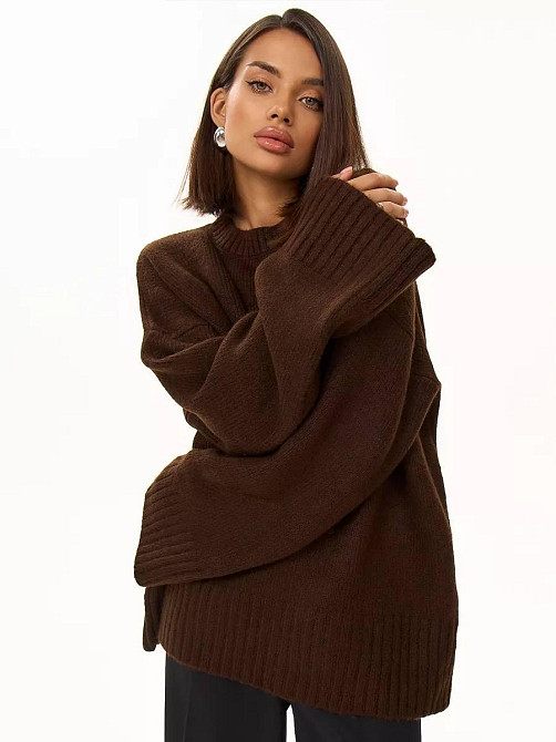 Женский базовый оверсайз свитер машинная вязка Шоколад Одесса - изображение 5