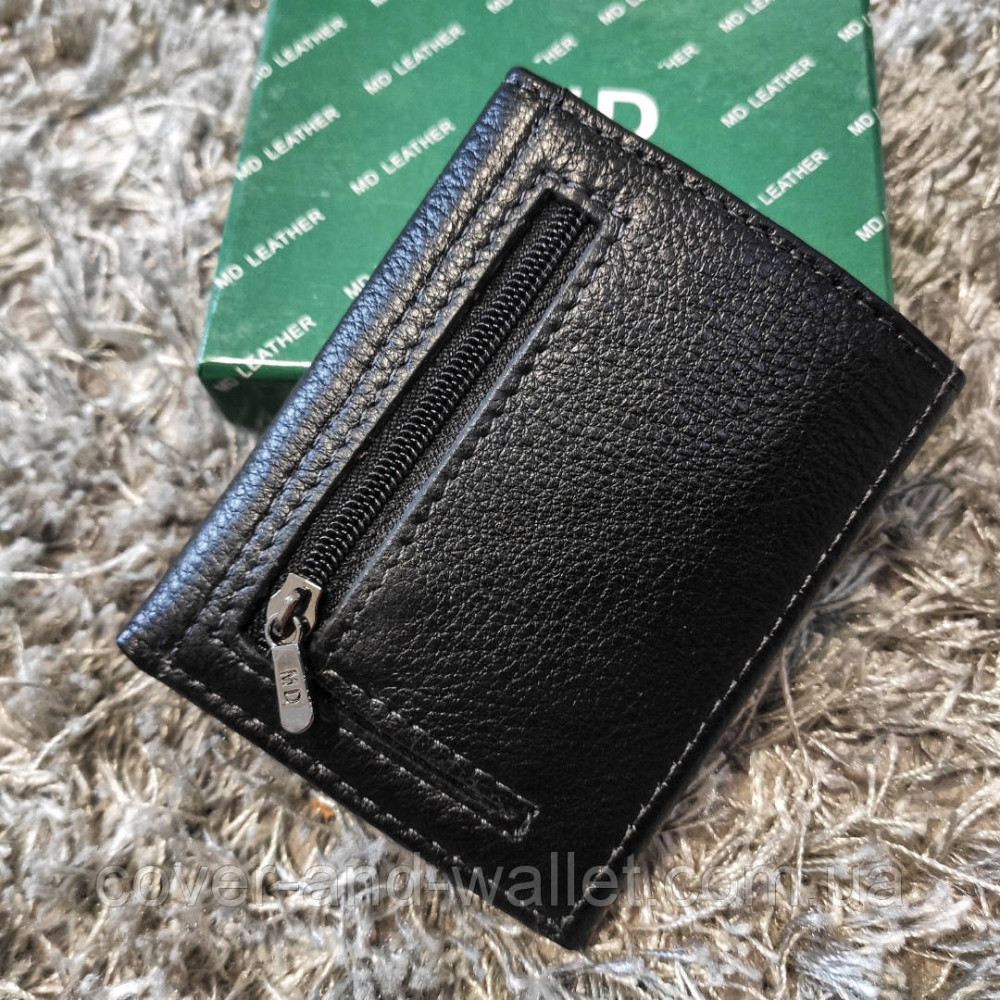 Черный мужской маленький бумажник из натуральной кожи MD 610 Киев - изображение 4