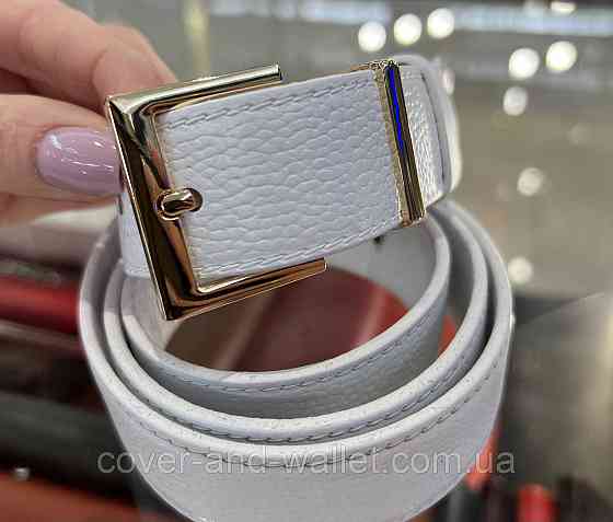 Белый женский ремень из итальянской кожи с золотистой пряжкой 30 мм PS Leather Киев