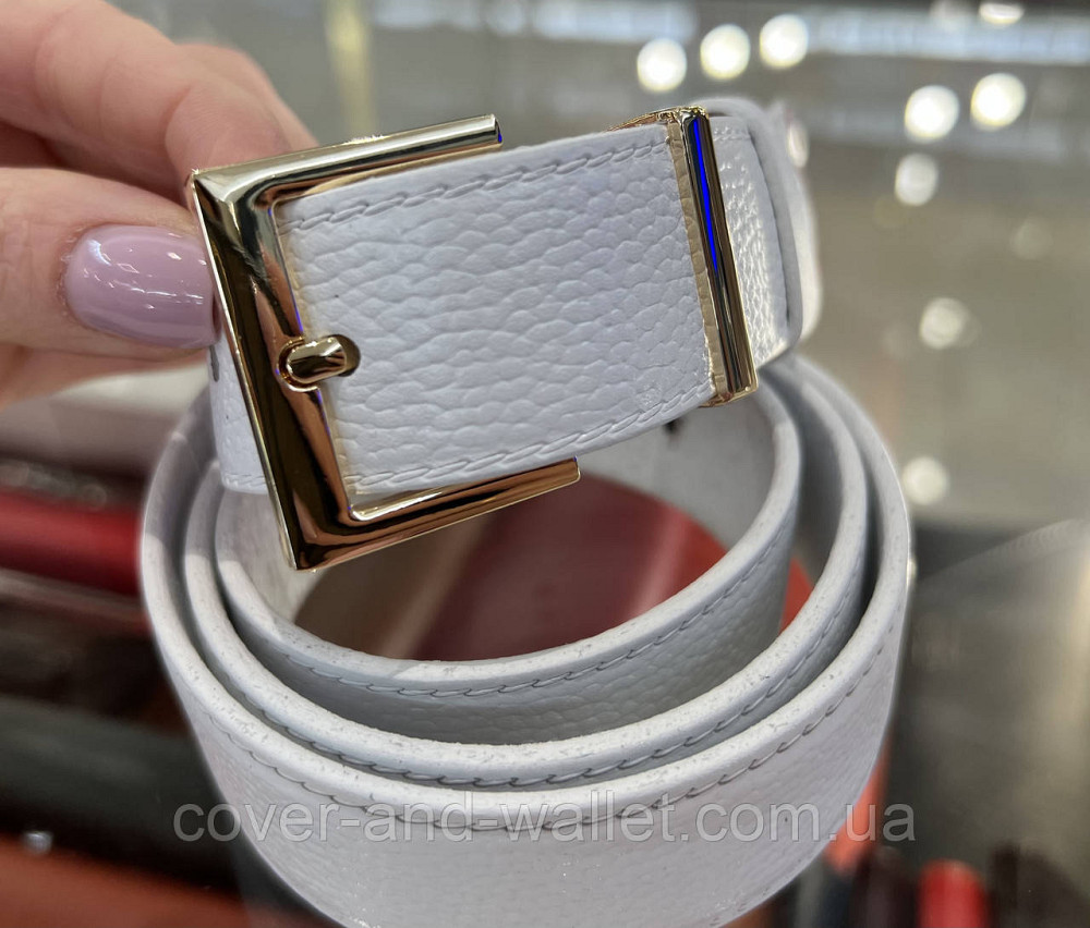 Білий жіночий ремінь з італійської шкіри із золотистою пряжкою 30 мм PS Leather Київ - фото 2