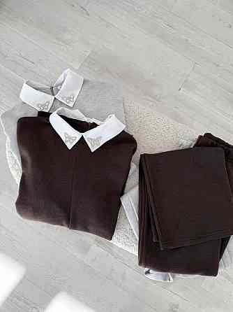 Женский деловой костюм с воротником и манжетами 42-44, шоколад Одесса