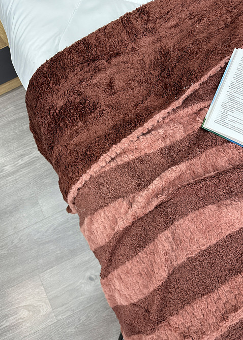 Плед 200х230 см (+-10см) Рогожка на овчині "Тедді" колір бургунді (87-294) Київ - фото 2