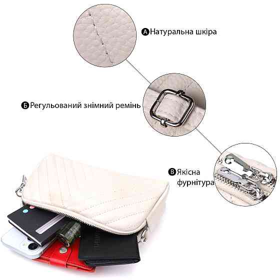 Модна сумка прошита трикутниками з натуральної шкіри Vintage 22910 Білий Київ