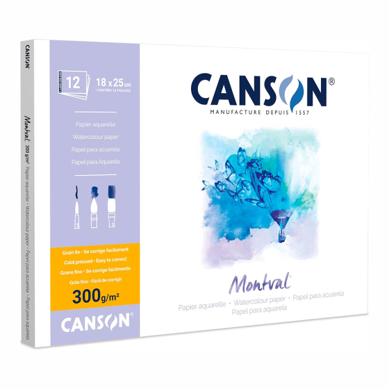 Склейка для акварели MONTVAL А3 300г/м2 12л натуральный белое среднее зерно Canson 18×25 см Киев