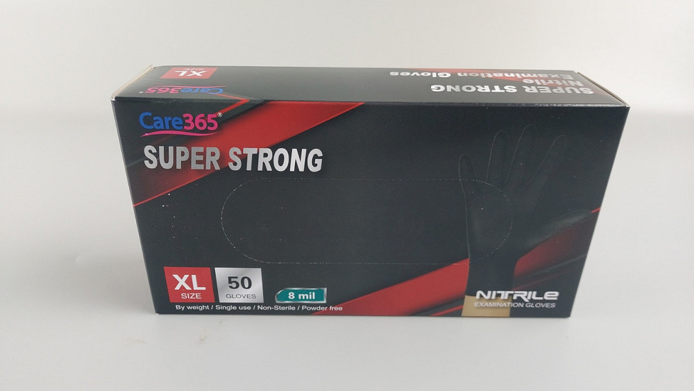 Рукавиці нітрилові чорні суперміцні 50 шт. господарські, розмір XL "CARE 365" (1 пачка) Харків - фото 2