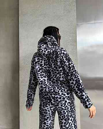 Женский теплый леопардовый костюм двойка: худи и штаны турецкий двусторонний полар флис 44/46 Одесса