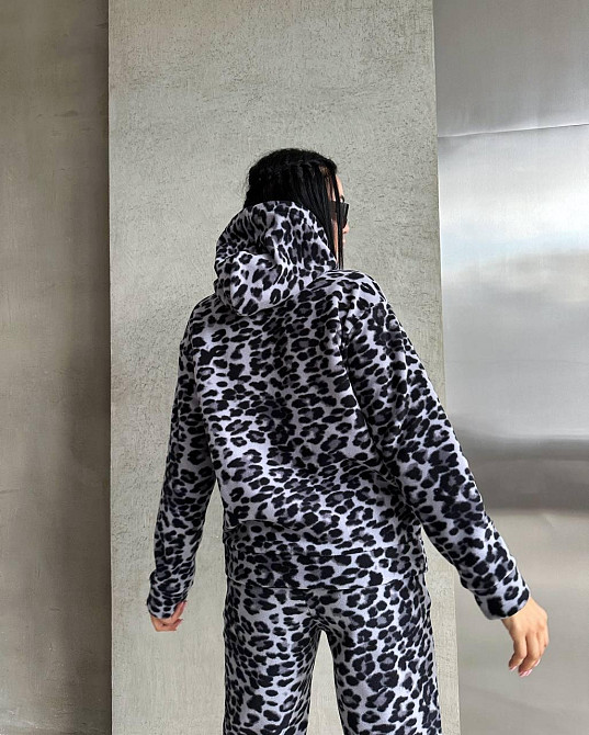 Женский теплый леопардовый костюм двойка: худи и штаны турецкий двусторонний полар флис 44/46 Одесса - изображение 5