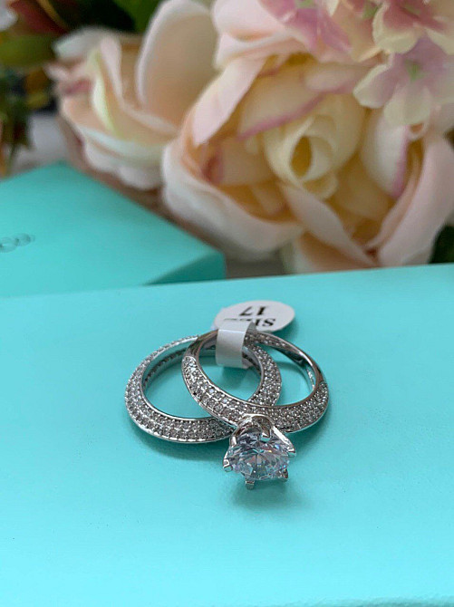 Двойное кольцо Тиффани серебро 925, крупный цирконийупаковано в мешочек Tiffany Одесса - изображение 2
