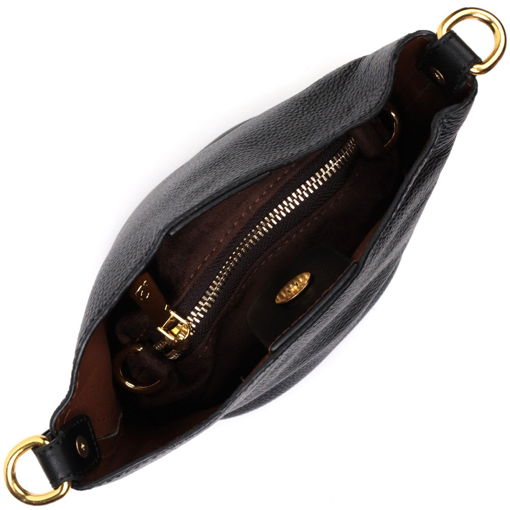 Шкіряна жіноча сумка з автономною косметичкою всередині Vintage 22363 Чорна Київ - фото 6