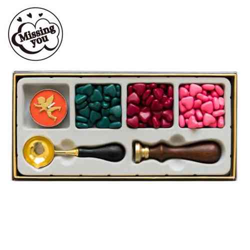 Набор для сургучных печатей с 3 цветами воска, свечой и ложкой, печать 