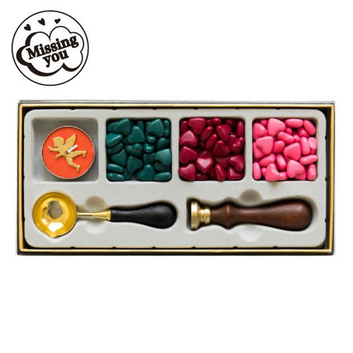 Набор для сургучных печатей с 3 цветами воска, свечой и ложкой, печать 