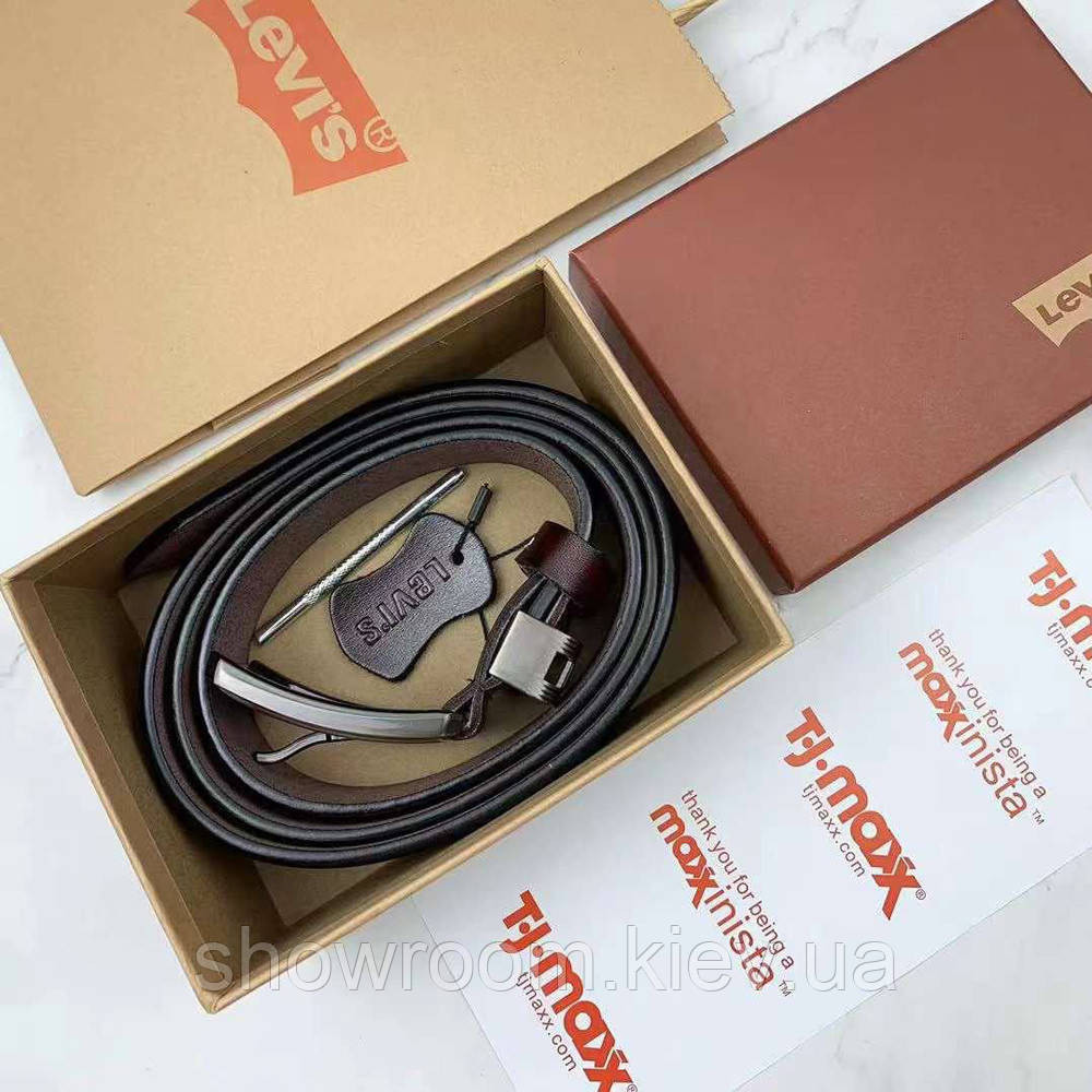 Мужской брендовый ремень Levis (515) brown Киев - изображение 5