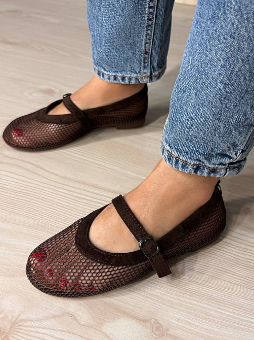 Балетки женские Meideli 300-7 Mary Jane сетка с ремешком коричневые, 39, 24,8 см Киев - изображение 11