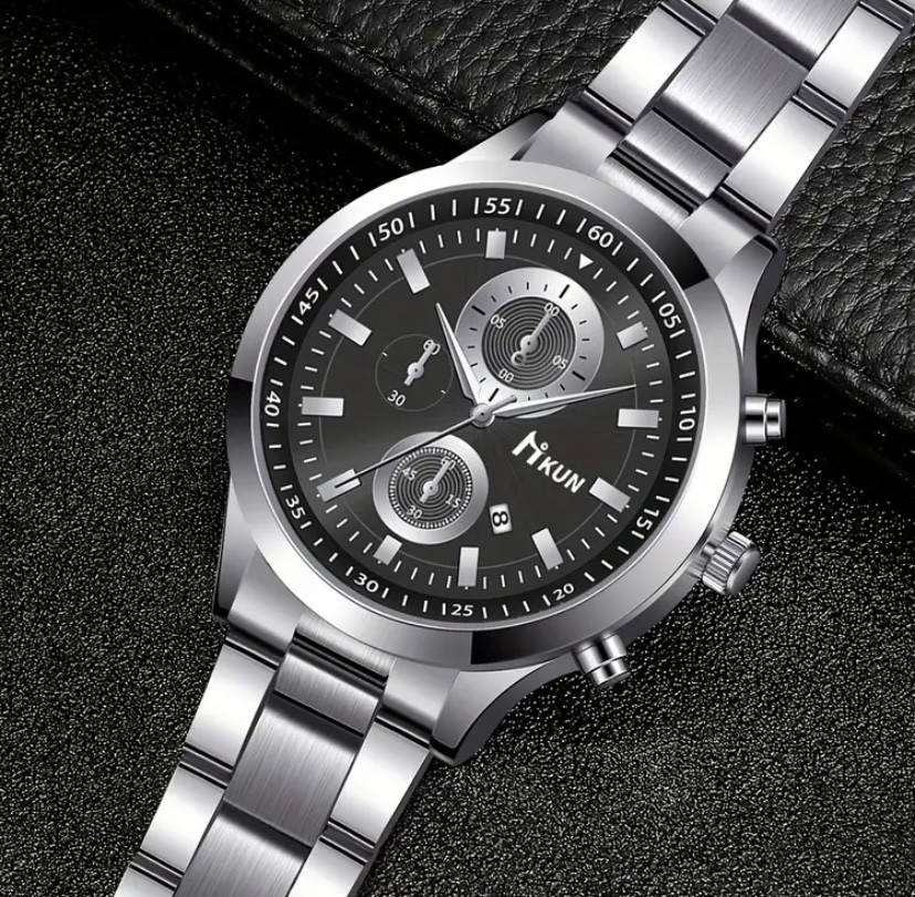 Подарунковий набір для чоловіків Лев Цар наручний годинник з браслетом і ланцюжок з кулоном сріблястий Київ - фото 2