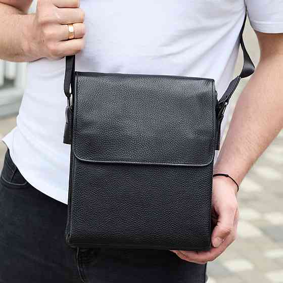 Мужская сумка-мессенджер Tiding Bag (21.5 x 25 x 7 см) сумка-борсетка из натуральной кожи Черный Киев