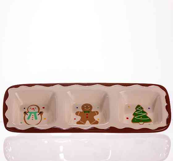 Yiwu Менажниця порцелянова Merry Christmas на 3 секції 30×11×2.5 (см) прямокутна CR-1-41 Коломия