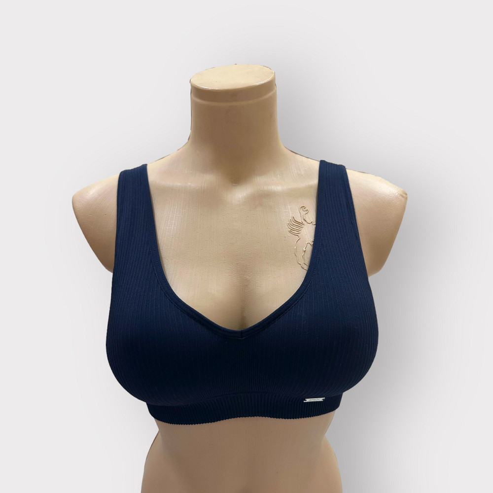 Бесшовний топ бюстгальтер рубчик з широкою гумкою Темно-синій L/XL Харків - фото 3