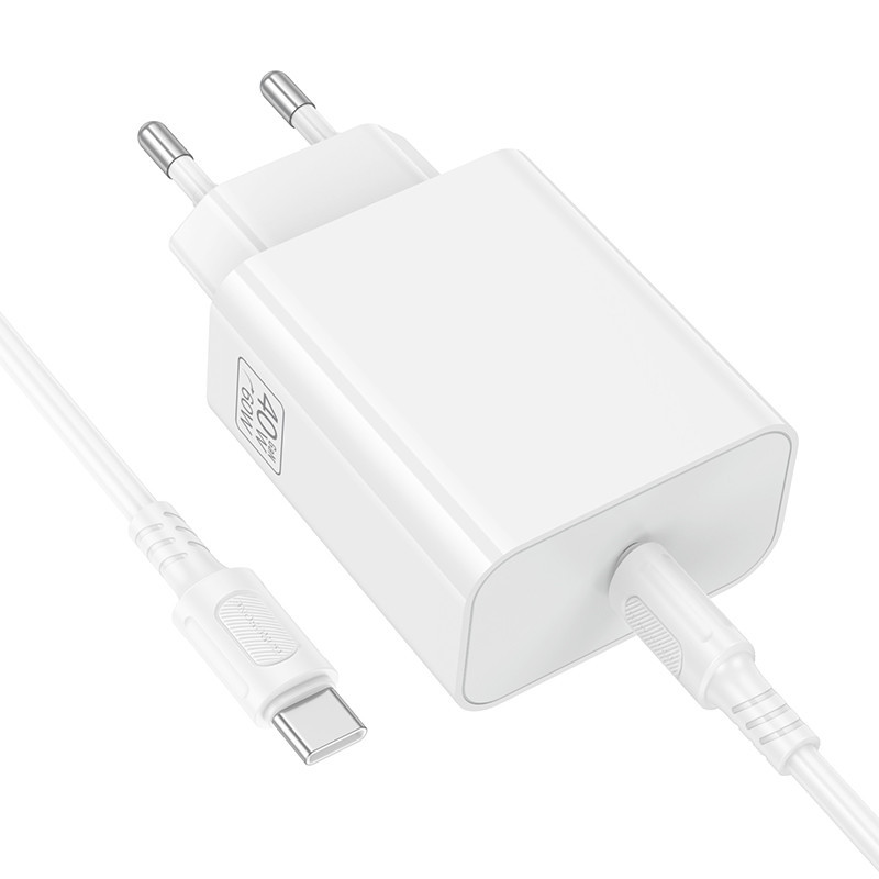 Мережевий зарядний пристрій з кабелем BOROFONE BA109A Star single port PD40W charger set (C to C) (EU) White Одеса - фото 5